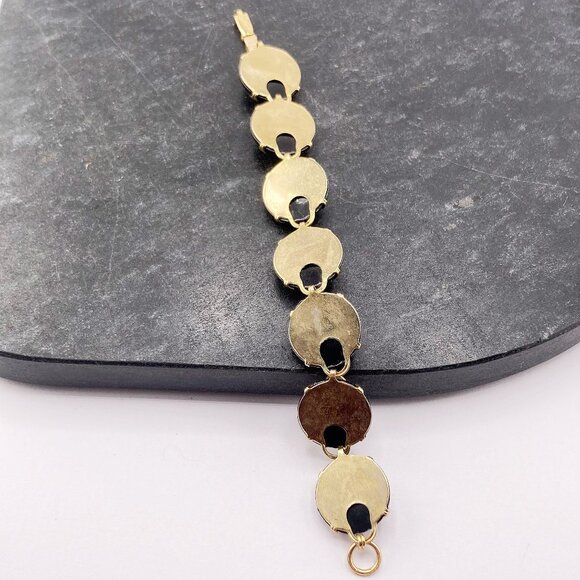 VINTAGE Black plastic and gold toned metal domed disk bracelet 1950s 1960s goth - Picture 9 of 11